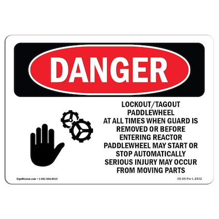 OSHA Danger Sign, Lockout Tagout Paddlewheel At, 10in X 7in Rigid Plastic